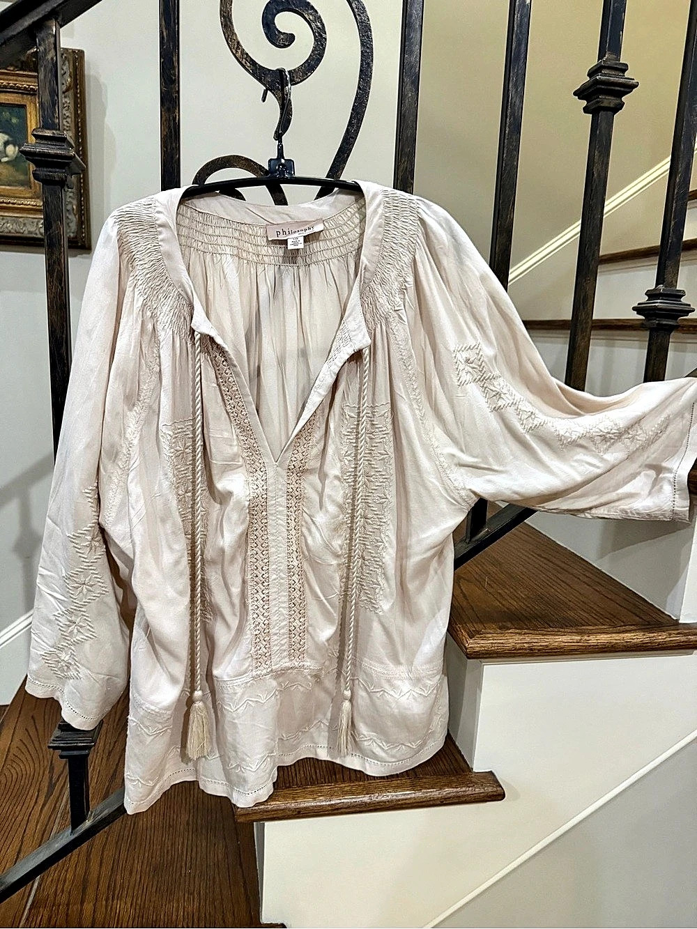 philosophy Embroidered Tunic in Beige Large Like New